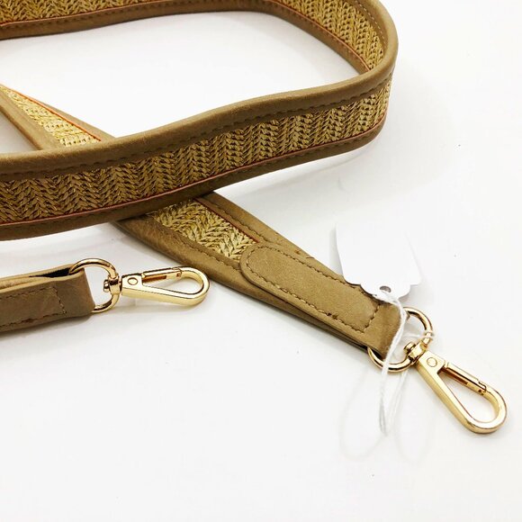 JEN & CO. Guitar Style Strap 48x1.5 inches Tan with Gold Thread Goldtone Clips - Picture 2 of 3